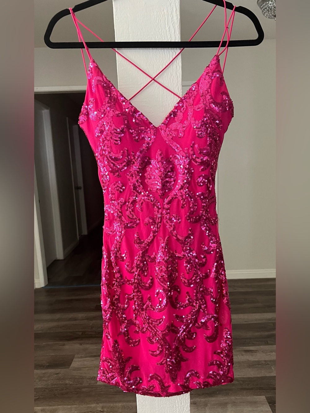 Windsor Neon Pink Sequin V-Neck Mini Dress